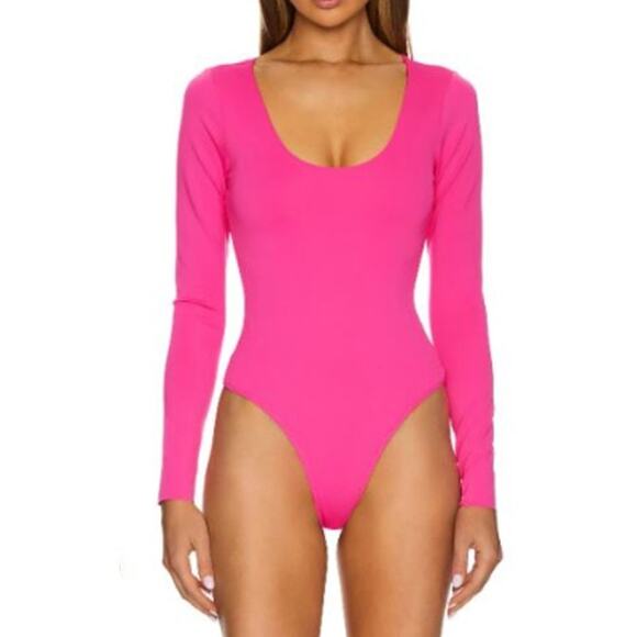 Good American Scuba Scoop Slim Long Sleeve Bodysuit Ballerina Pink Large - Picture 1 of 8